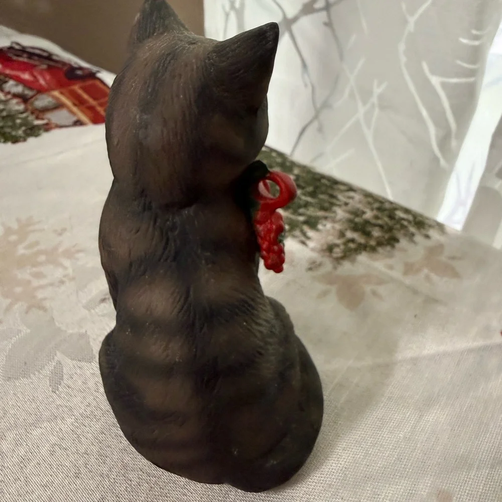 Schmid Festive Cat Figurine with Red Bow